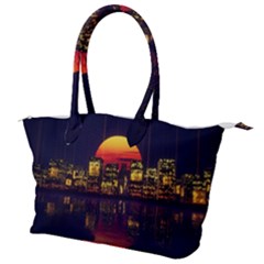 Abstract City Retro Sunset Night Canvas Shoulder Bag by Bedest