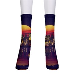 Abstract City Retro Sunset Night Crew Socks by Bedest