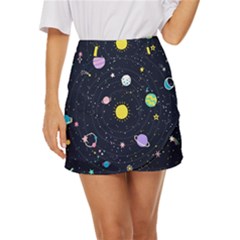 Aesthetic Outer Space Cartoon Art Mini Front Wrap Skirt by Bedest