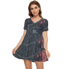 Astrology Surreal Surrealism Trippy Visual Art Tiered Short Sleeve Babydoll Dress by Bedest