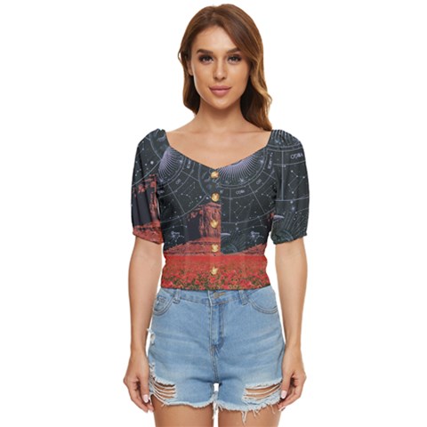 Astrology Surreal Surrealism Trippy Visual Art Button Up Blouse by Bedest