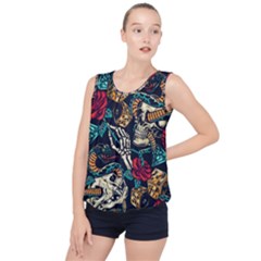 Vintage Art Tattoos Colorful Seamless Pattern Bubble Hem Chiffon Tank Top by Bedest