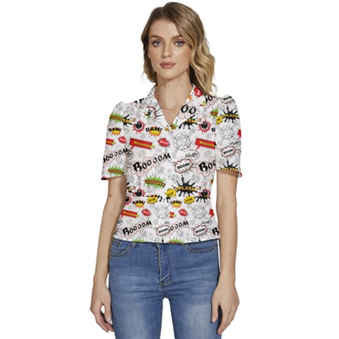 Pattern Seamless Texture Cartoon Puffed Short Sleeve Button Up Jacket by Bedest
