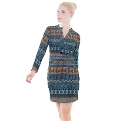 Holmes Christmas Jumper On Blueish Acrylic Button Long Sleeve Dress by DeneWestUK