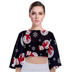 Christmas Texture, Retro Background With Snowmen Tie Back Butterfly Sleeve Chiffon Top by kyorashop23