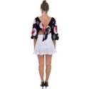 Christmas Texture, Retro Background With Snowmen Tie Back Butterfly Sleeve Chiffon Top View2