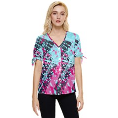 Colorful Splashes Grunge, Abstract Art Bow Sleeve Button Up Top by kyorashop23