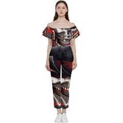 Confederate Flag Usa America United States Csa Civil War Rebel Dixie Military Poster Skull Bardot Ruffle Jumpsuit by Ket1n9