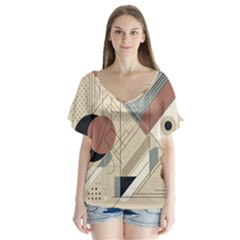 Boho Abstract Architecture V-neck Flutter Sleeve Top by Bedest