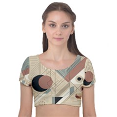 Boho Abstract Architecture Velvet Short Sleeve Crop Top  by Bedest