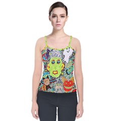 Supersonic Monster Mash Velvet Spaghetti Strap Top by chellerayartisans
