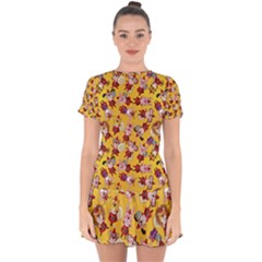 Cartoon Xmas Characters Pattern Drop Hem Mini Chiffon Dress by kyorashop23