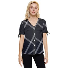 Stripes, Zigzag Bow Sleeve Button Up Top by kyorashop23