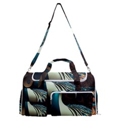 Colorful Peacock Bird Feathers Sports Gym Duffle Bag With Shoe Compartment by Apen
