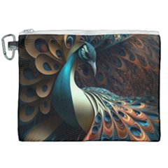 Colorful Peacock Bird Feathers Canvas Cosmetic Bag (xxl) by Apen
