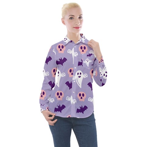 Boo Crew Halloween Season Women s Long Sleeve Pocket Shirt by Safari