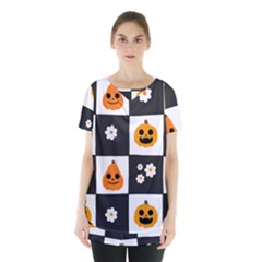 Seamless Halloween Pattern With Smiling Pumpkin 20240926 161714 0000 Skirt Hem Sports Top by Safari