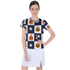 Seamless Halloween Pattern With Smiling Pumpkin 20240926 161714 0000 Women s Sports Top by Safari