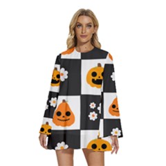Seamless Halloween Pattern With Smiling Pumpkin 20240926 161714 0000 Round Neck Long Sleeve Bohemian Style Chiffon Mini Dress by Safari
