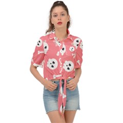 Halloween Pattern With Sculles And Bones 20240926 160927 0000 Tie Front Shirt  by Safari