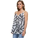 Black White Flower Texture Pattern Casual Spaghetti Strap Chiffon Top View2