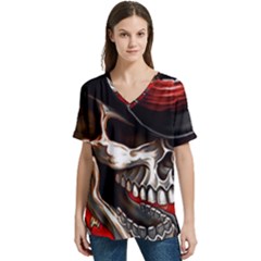 Confederate Flag Usa America United States Csa Civil War Rebel Dixie Military Poster Skull V-neck Split Shoulder Casual T-shirt by Ket1n9