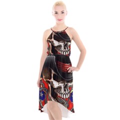 Confederate Flag Usa America United States Csa Civil War Rebel Dixie Military Poster Skull High-low Halter Chiffon Dress  by Ket1n9