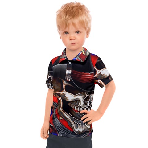 Confederate Flag Usa America United States Csa Civil War Rebel Dixie Military Poster Skull Kids  Polo T-shirt by Ket1n9