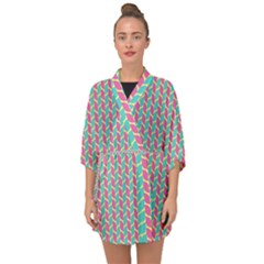 Yellow Blue Pattern Half Sleeve Chiffon Kimono by ytdream