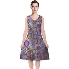 Abstract Molecular Space Art V-neck Midi Sleeveless Dress  by ExtraAwesomeSauce