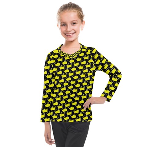 Royalty Inspired Crown Pattern Kids  Long Mesh T-shirt by ExtraAwesomeSauce