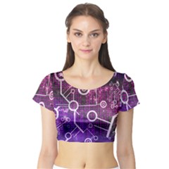 Cosmic Network Geometric Art Short Sleeve Crop Top by ExtraAwesomeSauce