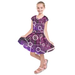Cosmic Network Geometric Art Kids  Short Sleeve Dress by ExtraAwesomeSauce