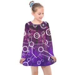 Cosmic Network Geometric Art Kids  Long Sleeve Dress by ExtraAwesomeSauce