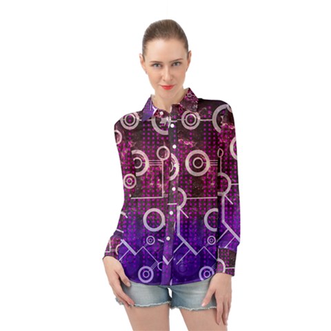 Cosmic Network Geometric Art Long Sleeve Chiffon Shirt by ExtraAwesomeSauce