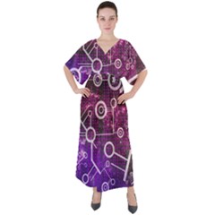 Cosmic Network Geometric Art V-neck Boho Style Maxi Dress by ExtraAwesomeSauce