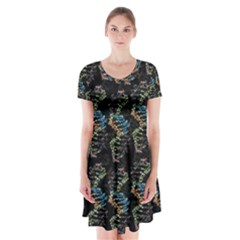 Multicolored Dna Strand Art Short Sleeve V-neck Flare Dress by ExtraAwesomeSauce