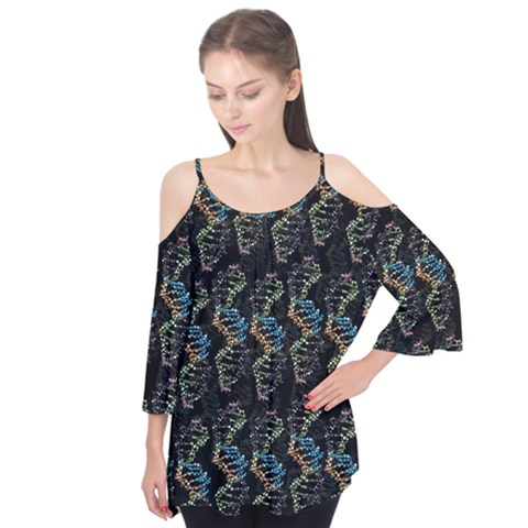 Multicolored Dna Strand Art Flutter Sleeve T-shirt by ExtraAwesomeSauce