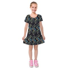 Multicolored Dna Strand Art Kids  Short Sleeve Velvet Dress by ExtraAwesomeSauce