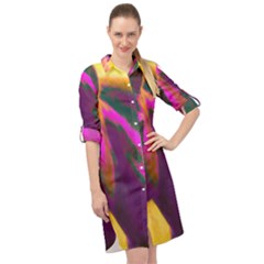 Vibrant Abstract Equine Art Long Sleeve Mini Shirt Dress by ExtraAwesomeSauce