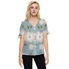Flora Floral Flower Flowers Pattern Bow Sleeve Button Up Top by Apenda