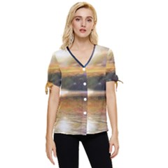 Serene Sunset Over Water Bow Sleeve Button Up Top by ExtraAwesomeSauce