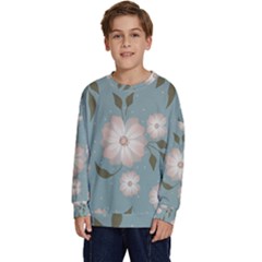 Flora Floral Flower Flowers Pattern Kids  Crewneck Sweatshirt by Apenda