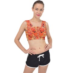 Carved Pumpkin Faces V-back Sports Bra by kyorashop23