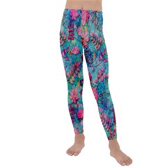 Pink On Blue Leaves Kids  Lightweight Velour Leggings by kyorashop23