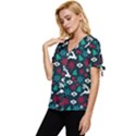 Holiday Season Pattern Bow Sleeve Button Up Top View2