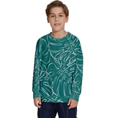 Tropical Green Monstera  Kids  Crewneck Sweatshirt by ConteMonfrey