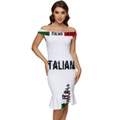 Strong Italian Energy Off Shoulder Ruffle Split Hem Bodycon Dress by ConteMonfrey