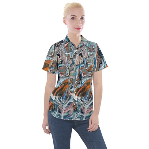 Blue Islands Women s Short Sleeve Pocket Shirt by kaleidomarblingart