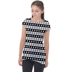 Black And White Circles Pattern Cap Sleeve High Low Top by ytdream